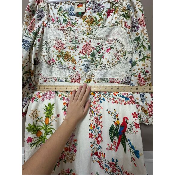 FARM RIO Delicate Forest Scarves Billowy-Sleeve Embroidered Mini Dress Women's L - Picture 11 of 14